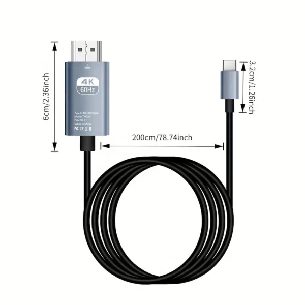 4K 60Hz HDTV Cable - High-Speed USB Type-C to HDTV Adapter